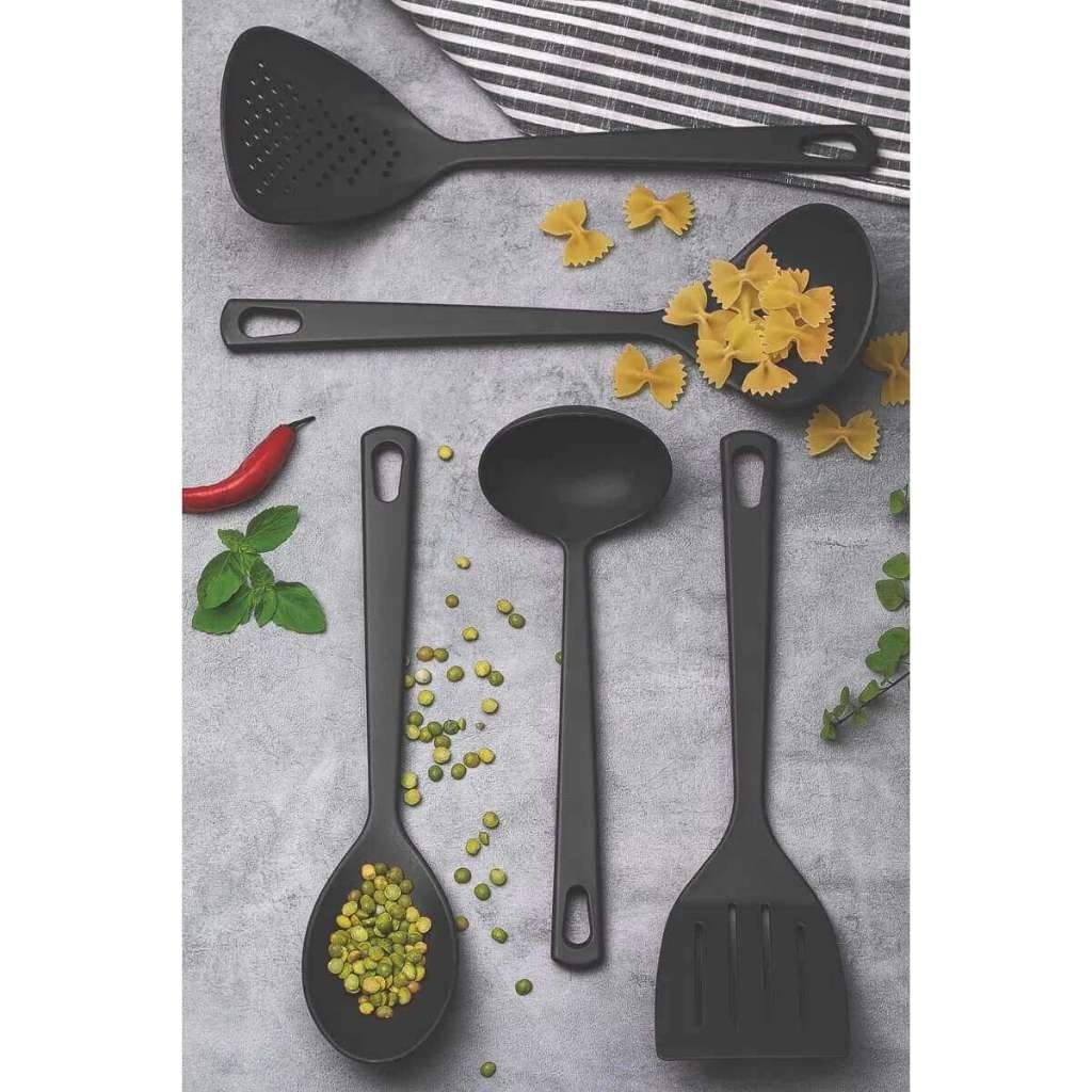 kit Com 5 utensílios de cozinha ou kit c/ 3 utensílios,  Conjunto Utensílios Nylon com espatula