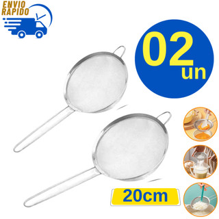 Kit 2 Peneira Coador Aço Inox Manual 20 cm Profissional Suco Sobremesa Farinha para Casas Restaurante Buffet