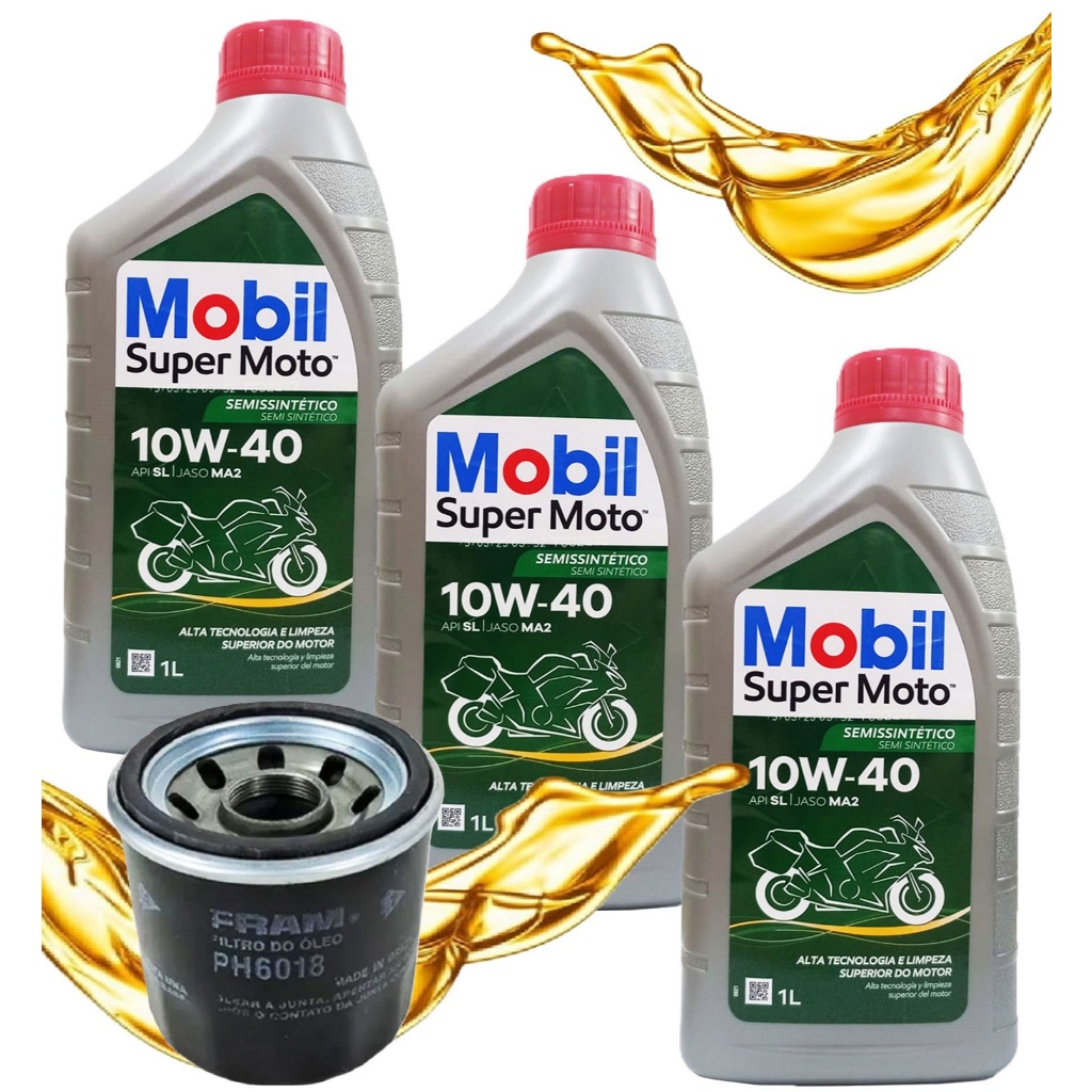 Troca de Óleo P/ Suzuki Inazuma 250 / Gladius 650 / V-Strom 650 Mobil 10w40 + Filtro em Oferta na Shopee