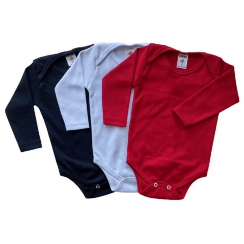 kit Com Tres  Bodies  Malha De Algodão Menino Meninas Unisex Vermelho Preto Branco