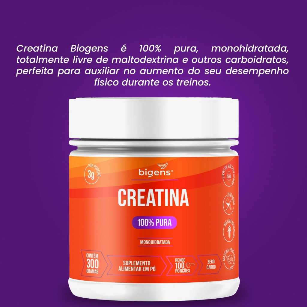 Detalhes do KIT 2X BIGENS CREATINA PURA EM PÓ 300G BIOGENS