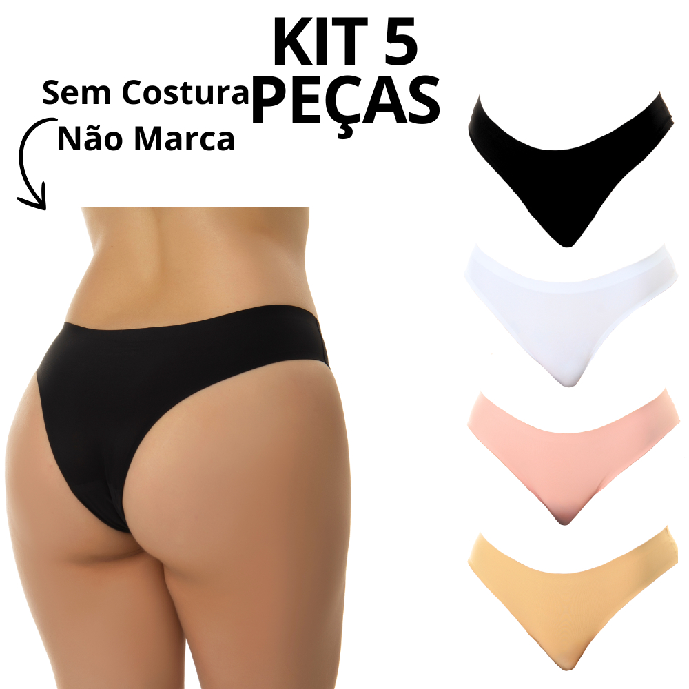 Kit 5 Calcinhas Sem Costura Invisível Corte a Laser Básica Conforto Feminino Não Marca