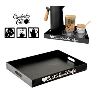 Bandeja pra Garrafa de Café Cantinho do Cafe Cha + Kit 4 Apliques P/ Decorar Servir Cafe da Manha
