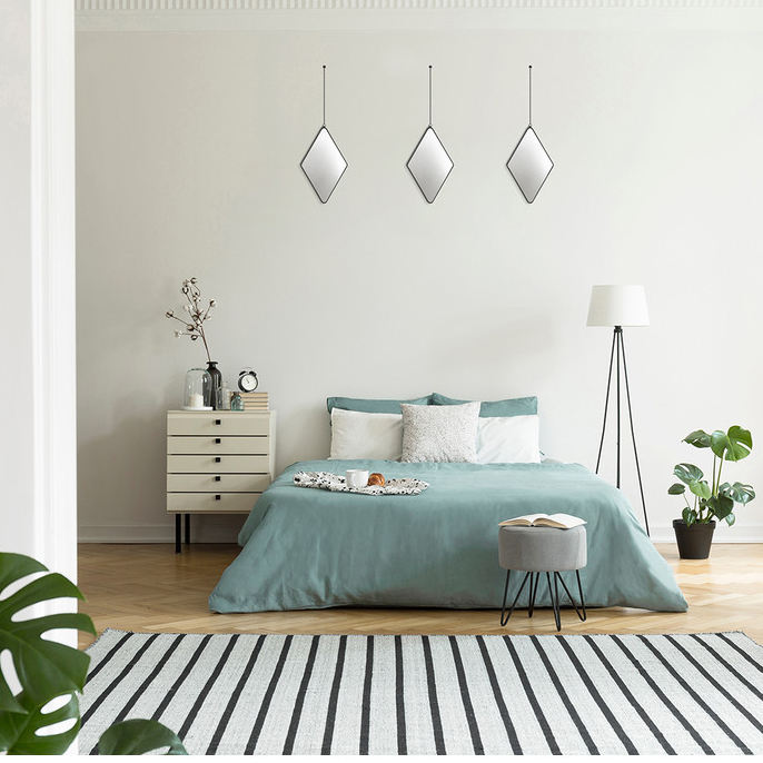 Kit 3 Espelhos Diamante Decorativos 28x17cm Preto