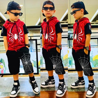 Conjunto Infantil Verao Masculino do Homem Aranha Bermuda Camisa Juvenil Top em Oferta na Shopee
