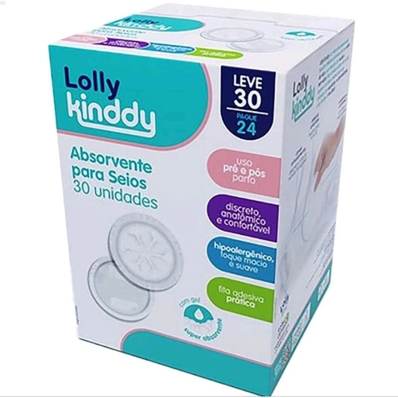 KIT COM 2 CAIXAS - Absorvente de seio adesivo 30 unidades Lolly