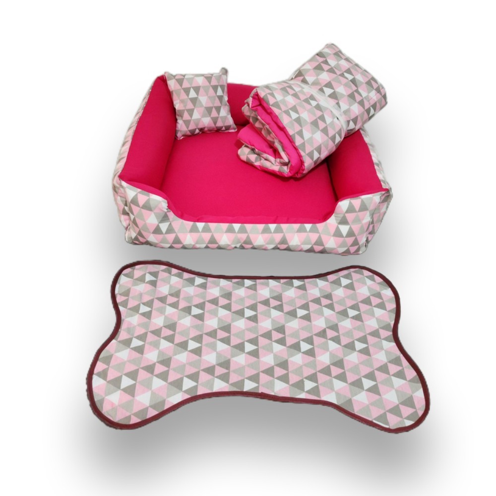 Cama pet para cachorro pequeno médio e gato kit cama edredom tapetinho de comedouro