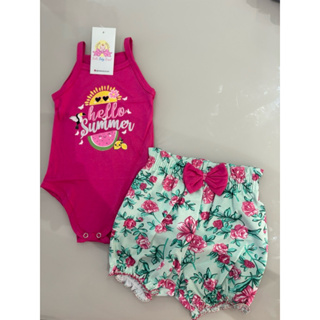 Conjunto body de alcinha e shorts para bebê menina verão PMG em Oferta na Shopee