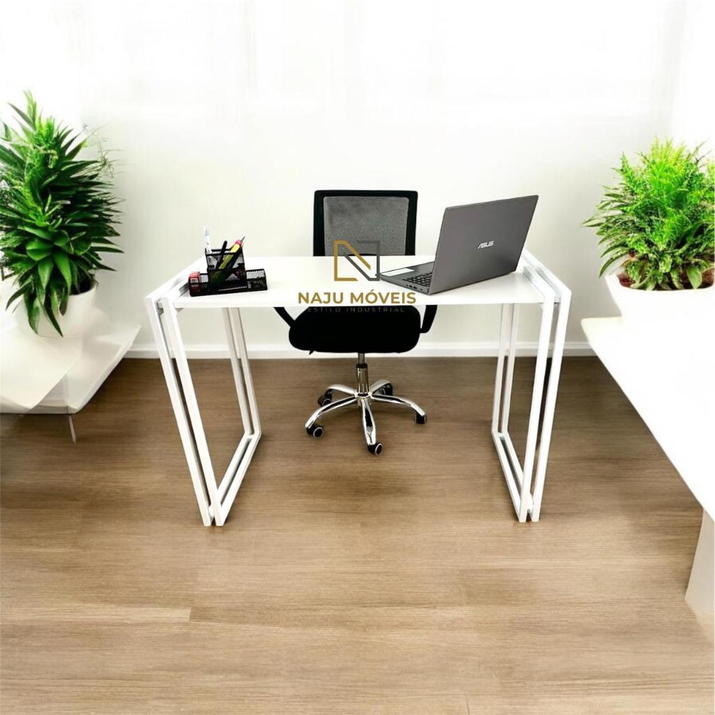 Mesa Escritório Industrial 110x55cm Pé Duplo Madeira MDF Mesa Computador Home Office