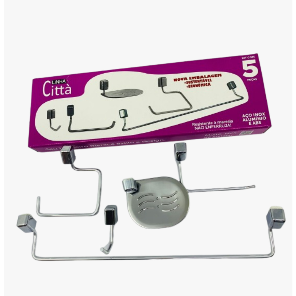 Kit Acessórios Banheiro 5 Peças Luxo Aço inox Aluminio ABS Resistente a maresia  não enferruja