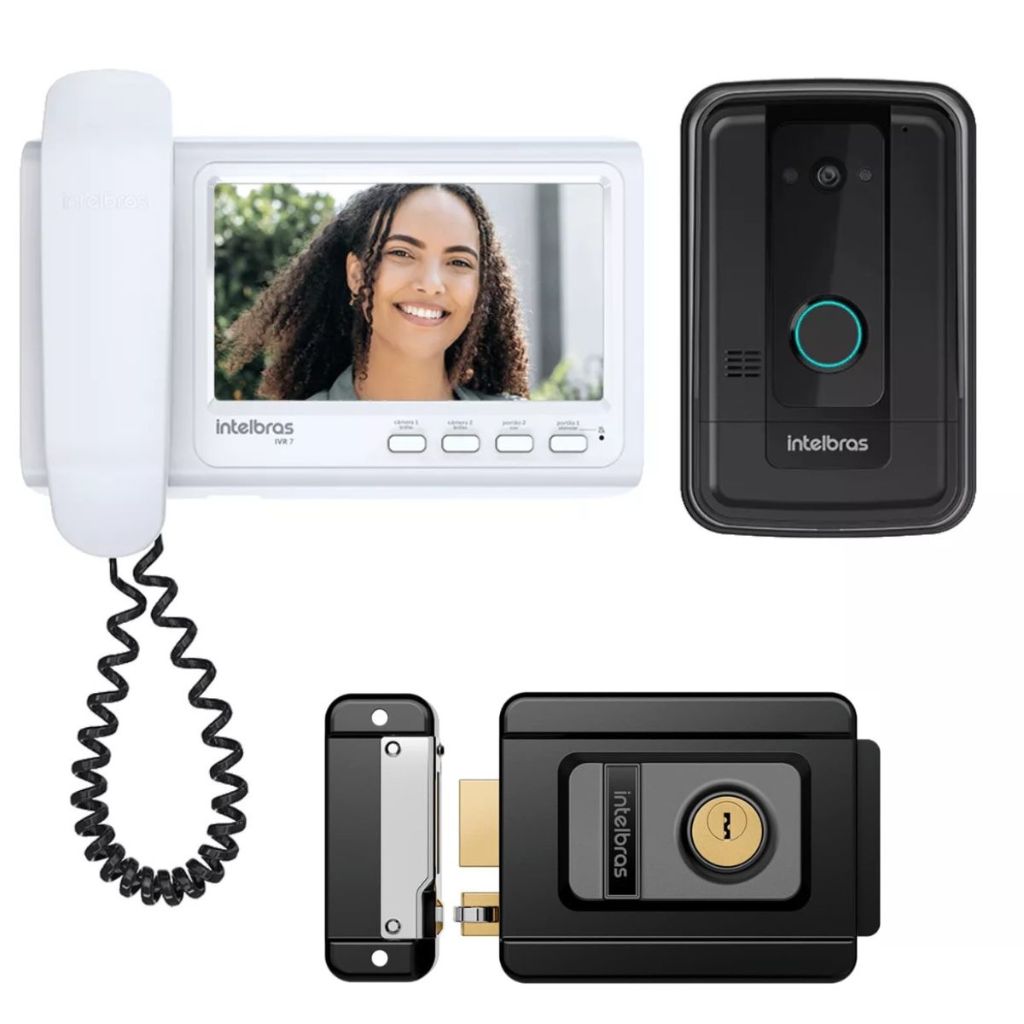 Video Porteiro Interfone Campainha Com Fio Intelbras Tela 7 Polegadas Bivolt e Fechadura Fx 1500