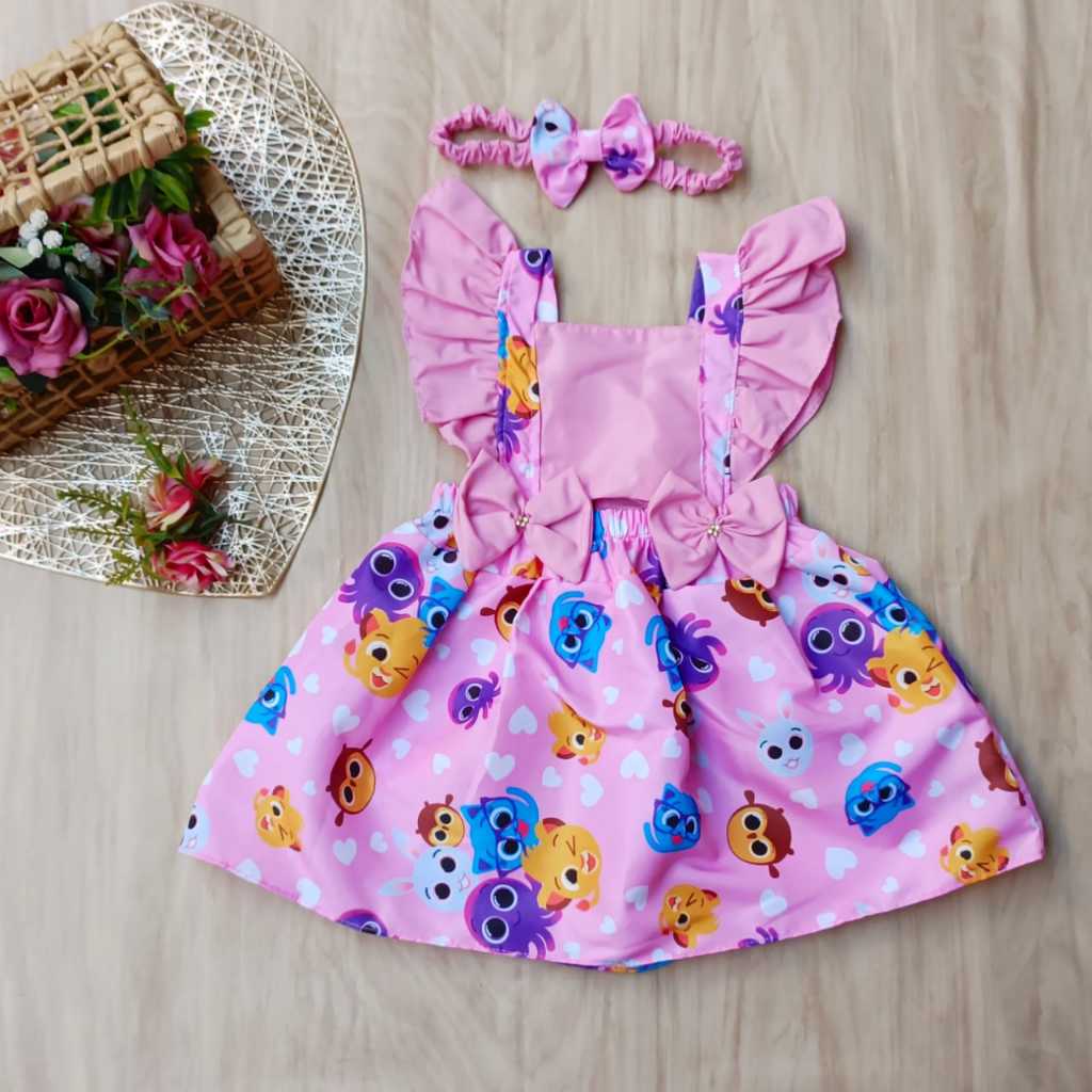 VESTIDO ROMPER SAIA INFANTIL BOLO FOFOS BOLOFOFOS ROSA MENINA  1/2 ANOS