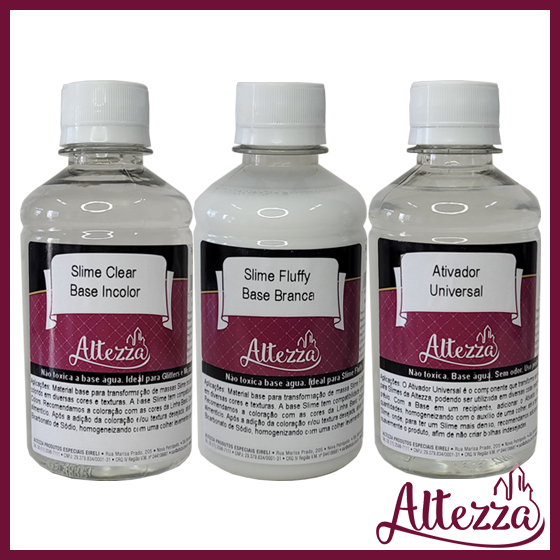 Kit Ativador Universal 250ml + Cola Fluffy 250g + Cola Transparente Clear 250g - Altezza - Kit DIY para Slimes Criativos em Oferta na Shopee