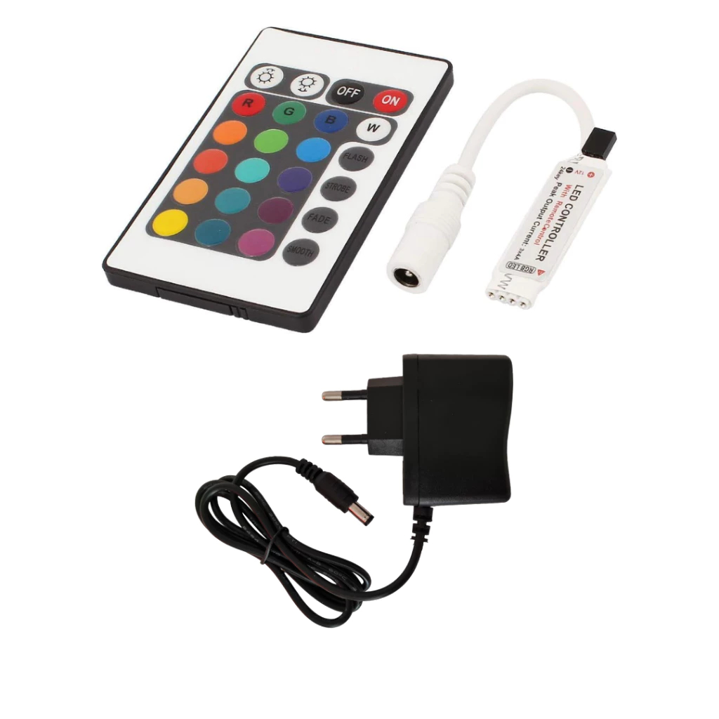 Controlador RGB C/ Controle Remoto (IR) + Fonte Bivolt P/ Fita LED 12V RGB (Colorida) 4 Vias 5050 ou 3528, 2835