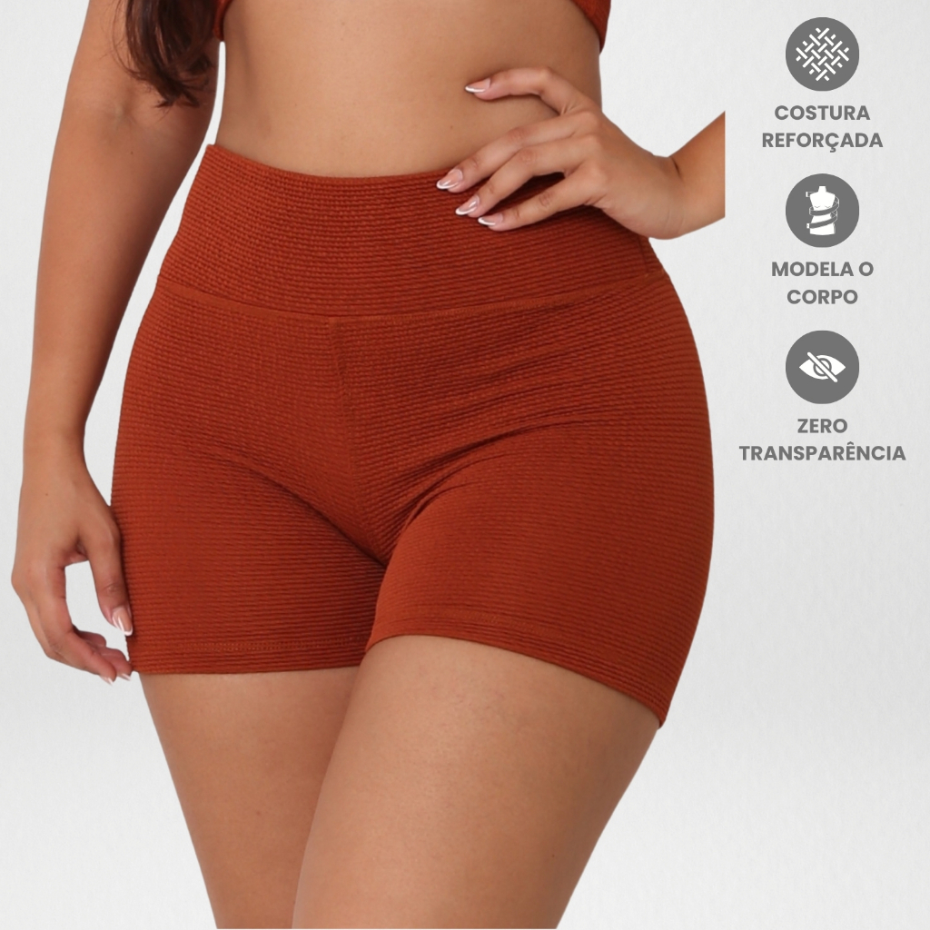 Imagem Short Canelado Feminino Academia Roupa  Fitness Esportivo Corrida Treino Yoga