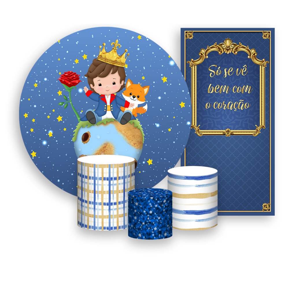Painel De Festa + Trio De Capas Cilindro + Faixa Veste Fácil - Pequeno Príncipe Moreno 001