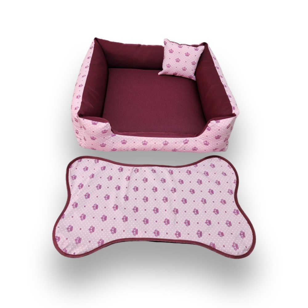 cama para cachorro ou gato cama pet pequeno ou médio c/ zíper 60x60cm + tapete para comedouro