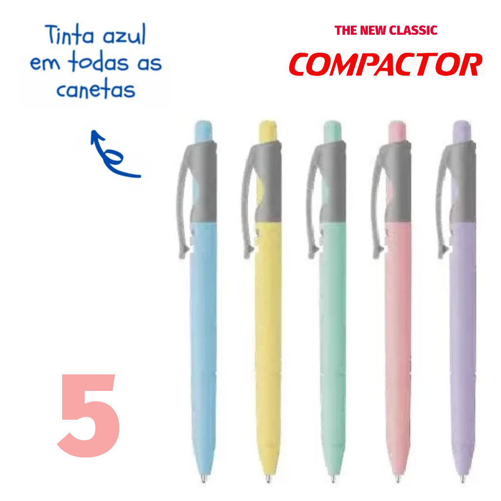 Kit Caneta Retrátil Compactor Vip Tom Pastel - Escrita Azul