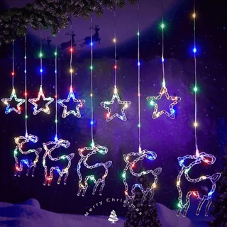 Cortina Cascata 100 LEDS Estrelas Renas Natalino Decorativo 3 Metros 8 Funções Bivolt