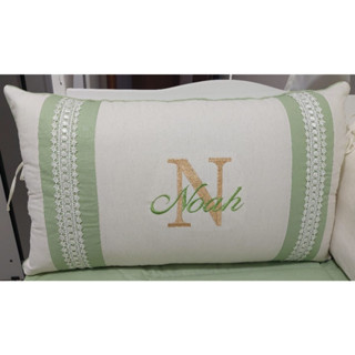 QUIT PARA  BERÇO PERSONALIZADO COM NOME DO BEBÊ MODELO - FIORENCE VERDE COM SAIA PALHA
