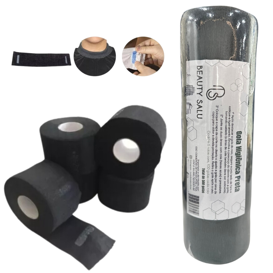 Gola Higienica Descartavel Profissional Para Barbeiro, Kit 500 Golas Higienicas Preto