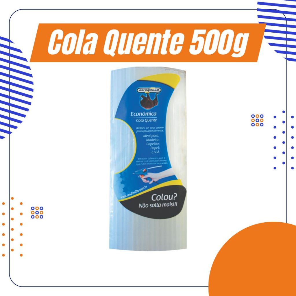 Cola Quente Fina/Grossa Rendicolla 500g - Kit com Bastões de 7,5mm x 30cm