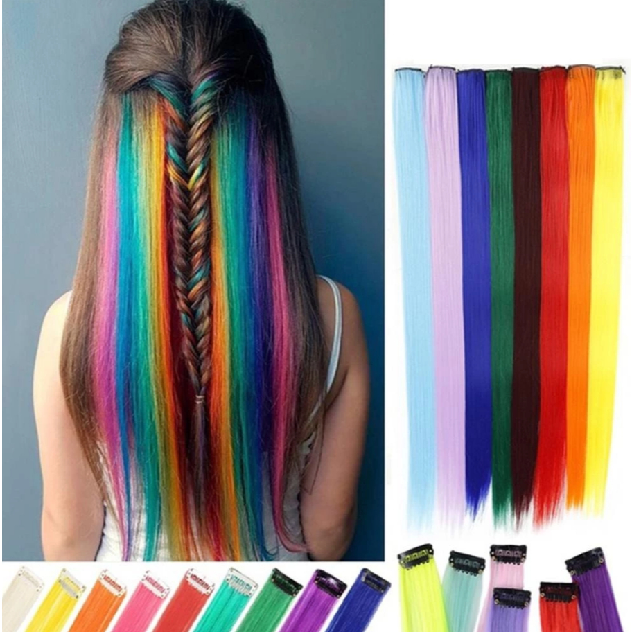 Kit Com 12 Aplique Colorido Mecha de Cabelo Colorido Extensão Colorida - TICTAC