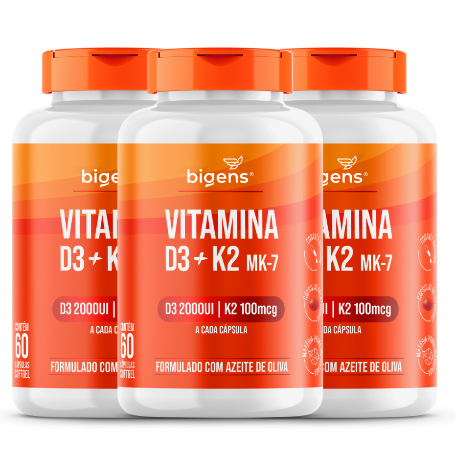 BIGENS KIT 3X VITAMINA D3 + K2 MK7 100MCG AZEITE OLIVA 60 CAPS BIOGENS em Oferta na Shopee