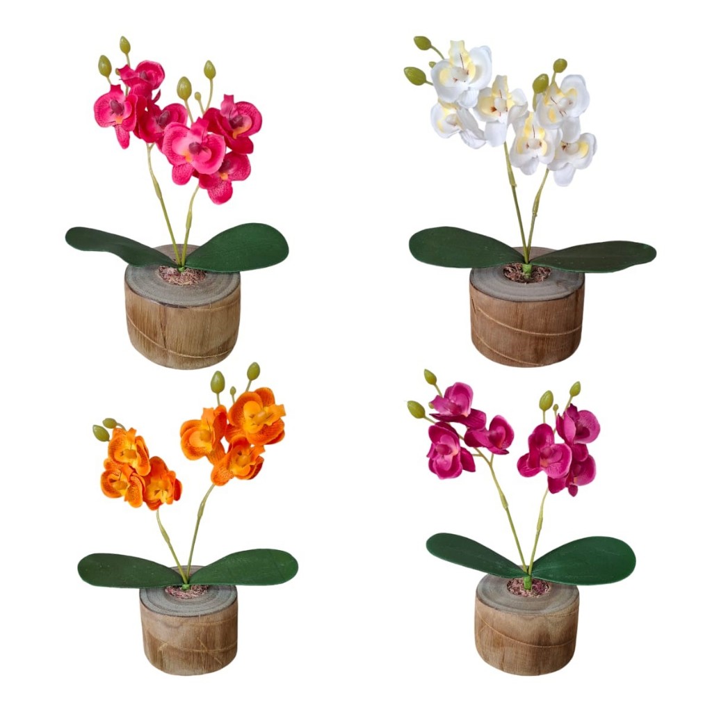 Arranjo com vaso de mini orquidea artificial Enfeite de mesa casamento Orquídea artificial com vaso