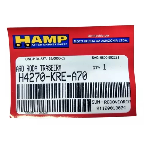 ARO DE RODA TRASEIRA HAMP ORIGINAL NXR150 / NXR160 / NXR125 - H4270-KRE-A70 — imagem 2 de 2