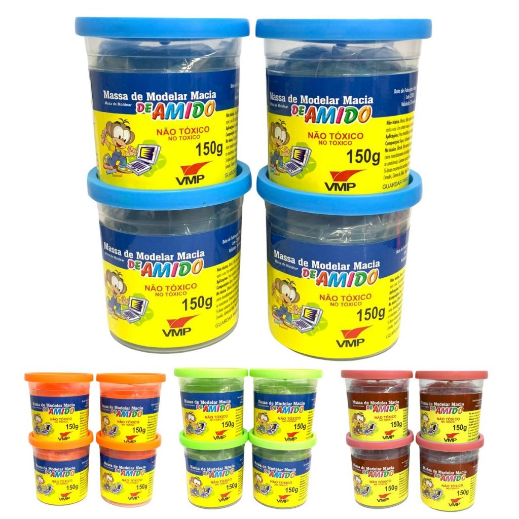 KIT 4 Massinhas de Modelar Macia Amido Massa de Modelar 150g Brincadeiras Educativa Massa Escolar em Oferta na Shopee