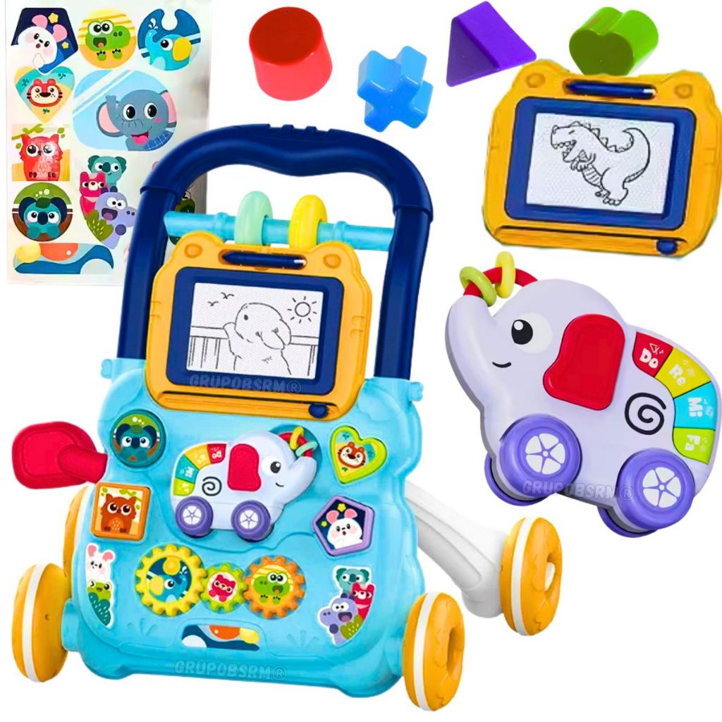 Kit carrinho de passeio infantil andador bebe carro de empurrar que vira mesa com atividades didático educativo presente