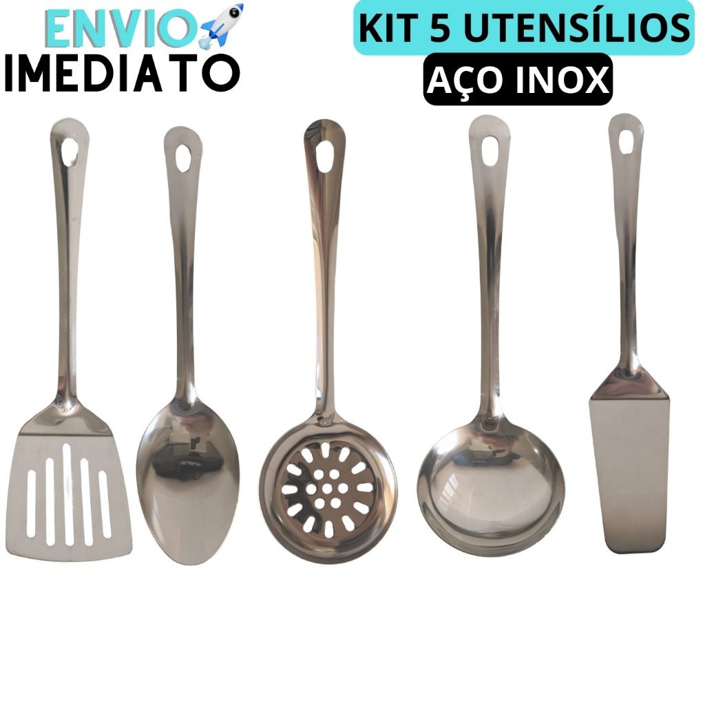 Kit 5 Utensílios de Cozinha Conchas de Cozinha Aço Inox Colheres de Servir Jogo de Cozinha Escumadeira Concha Espátula