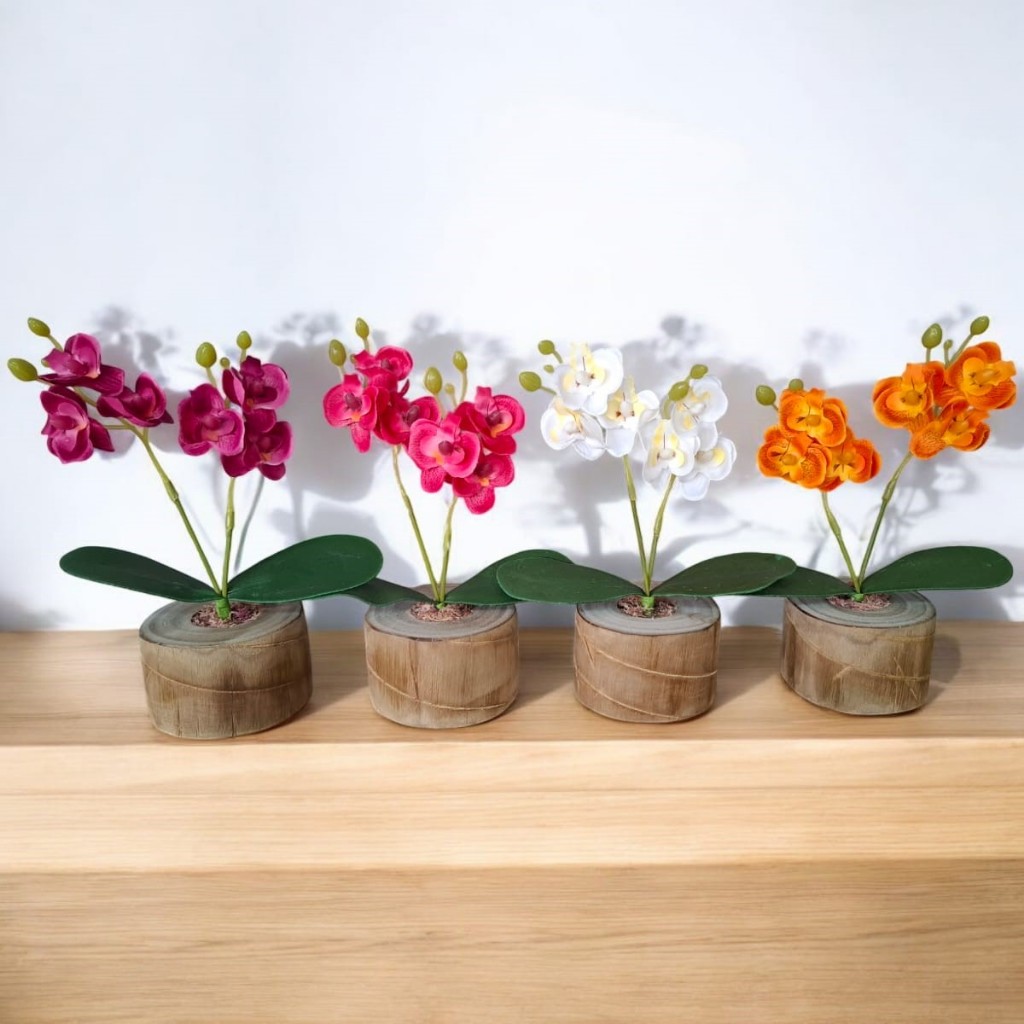 Kit 4 Mini arranjo de flores artificiais Vaso de orquideas artificial Centro de mesa para casamento