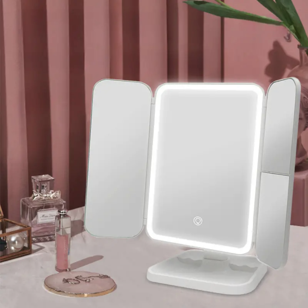 Espelho Aumento 2X/3X Camarim Iluminação Led Dobravel Maquiagem -BA0601