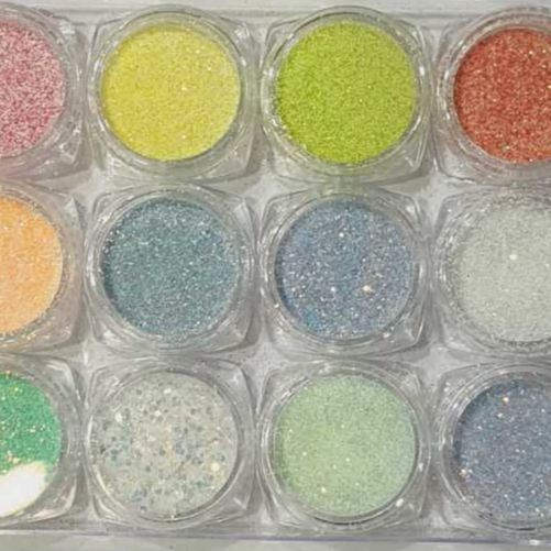 Kit de Gliter com 10 ou 12 Cores de Brilho Carnaval para unhas manicure gel nails designer e maquiagem
