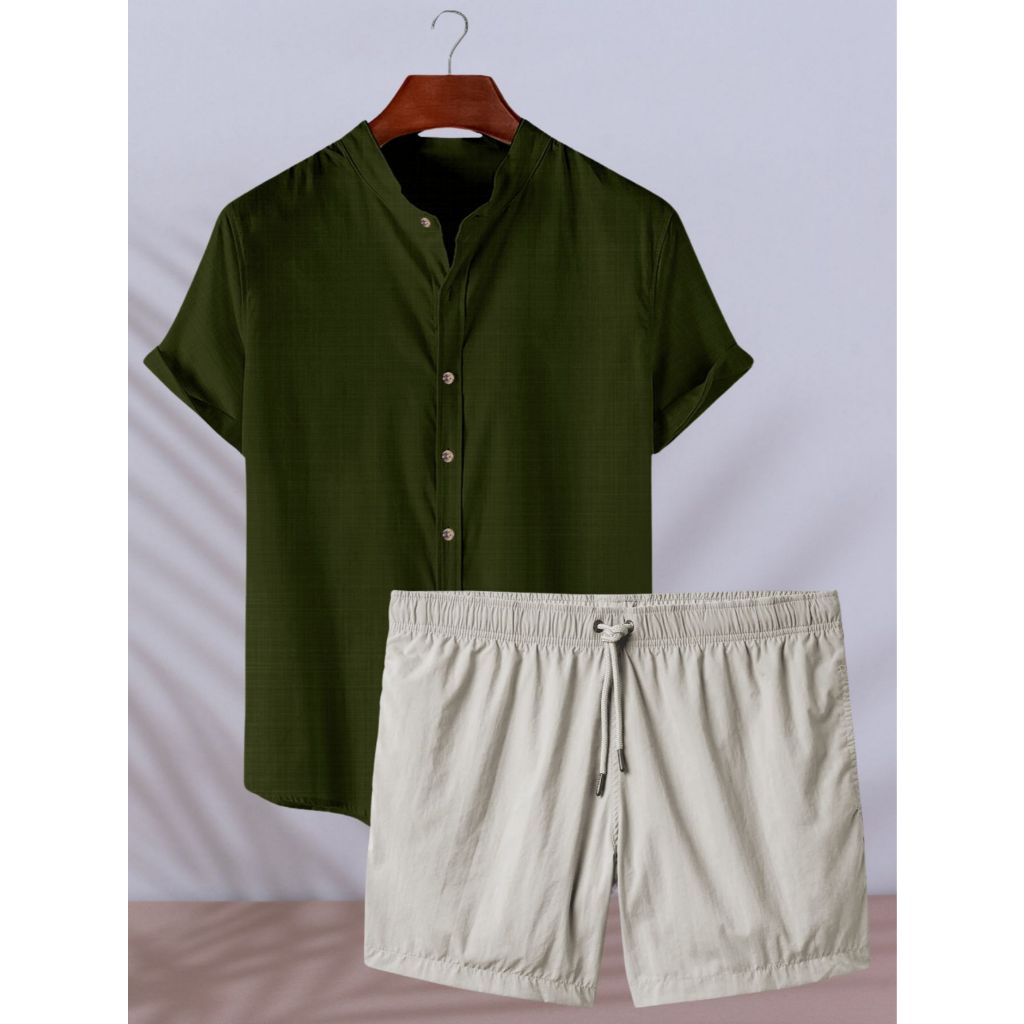 Kit Camisa Short Masculino Manga Curta Conforto Leve Estilo Casual Praia Verão Moda Slim Adulto Look