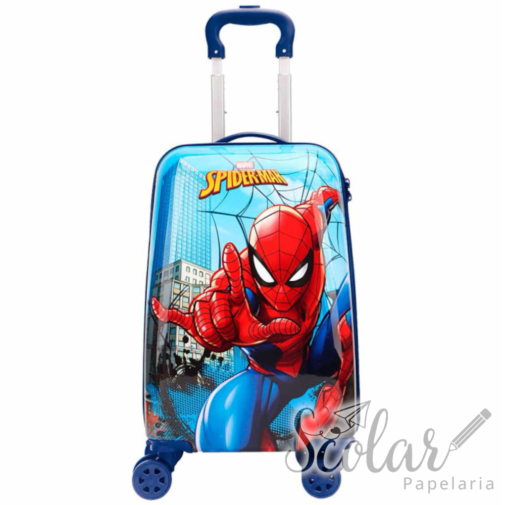 Malinha De Rodinha Escolar Infantil Homem Aranha Marvel Mala Mochila Escolar 4 Rodas Spider Man Azul Xeryus
