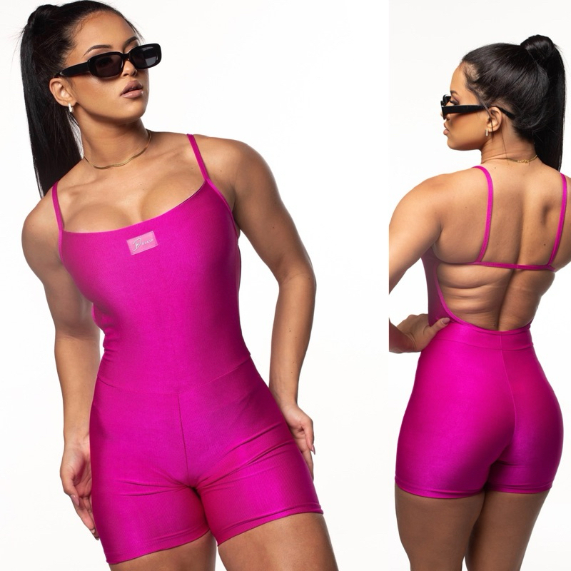 Macaquinho Fitness Roupa de Academia macacão Canelado Compressão Forrado