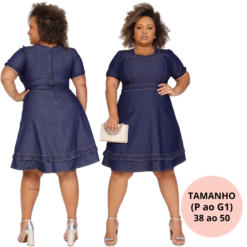 Vestido Feminino Manga Princesa Vestido Midi Soltinho Jeans Casual