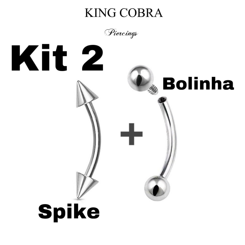 Kit 2 Piercings Bananinha Bolinha + Spike Sobrancelha Orelha Aço cirúrgica KA317 em Oferta na Shopee