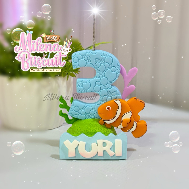 Vela de aniversário Procurando o Nemo - Vela personalizada de Biscuit Nemo/Dory - Menino e menina