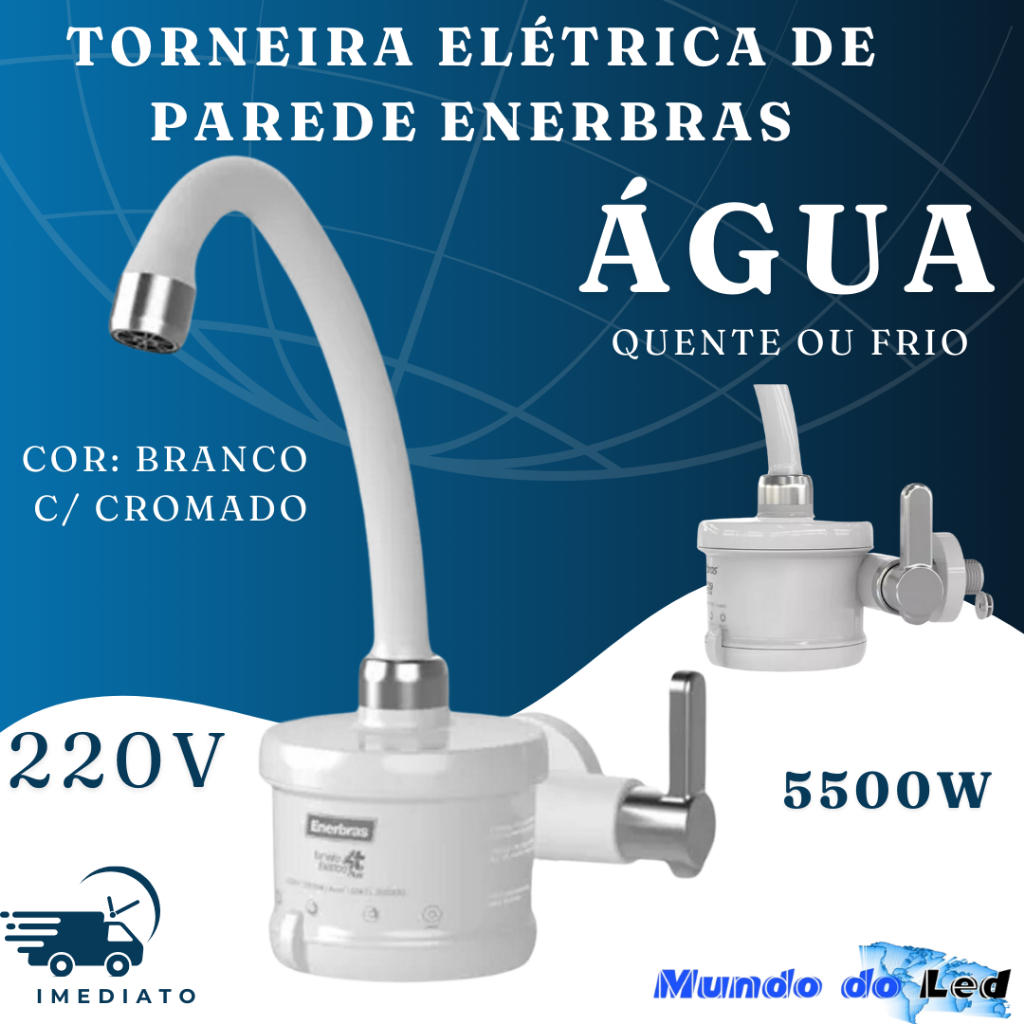 Torneira Elétrica Para Cozinha De Parede Agua Quente Cor Branco Cromada 220v 5500w Enerbras