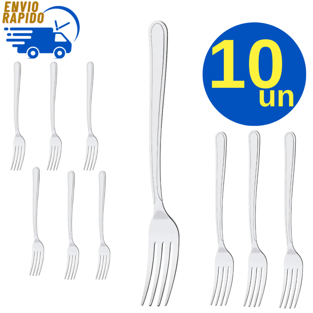 Kit 10 Garfo de Mesa Aço Inox Alta Qualidade para Refeição Casa Restaurante Pizzaria Buffet Bar Lanchonete