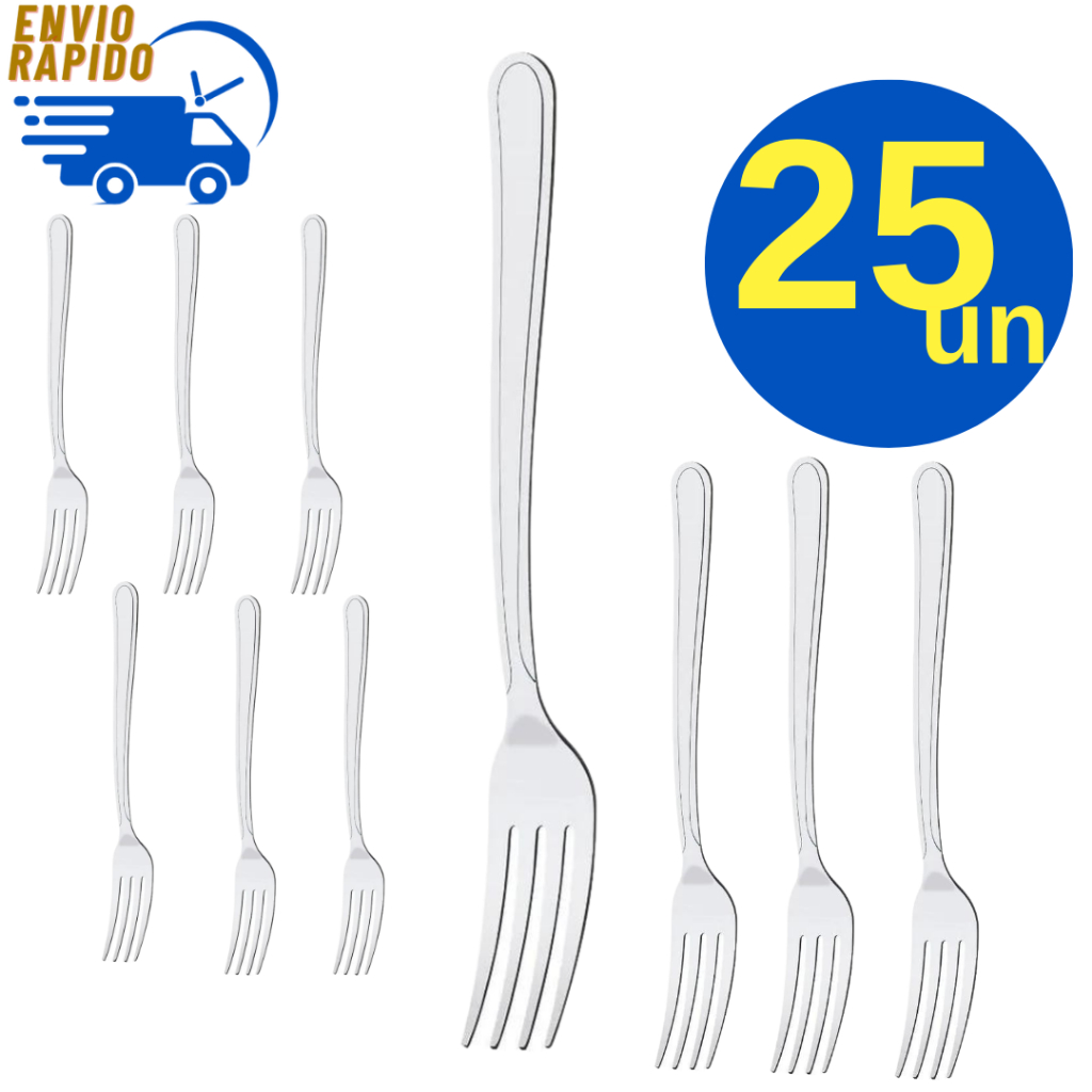 Kit 25 Garfo de Mesa Aço Inox Alta Qualidade para Refeição Casa Restaurante Pizzaria Buffet Bar Lanchonete