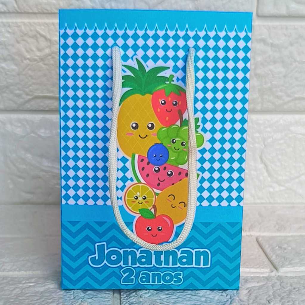 PEGUE E MONTE Sacolinha Personalizada Frutinhas  Menino Azul  Lembrancinha Festa Infantil Sacola Surpresa Aniversario