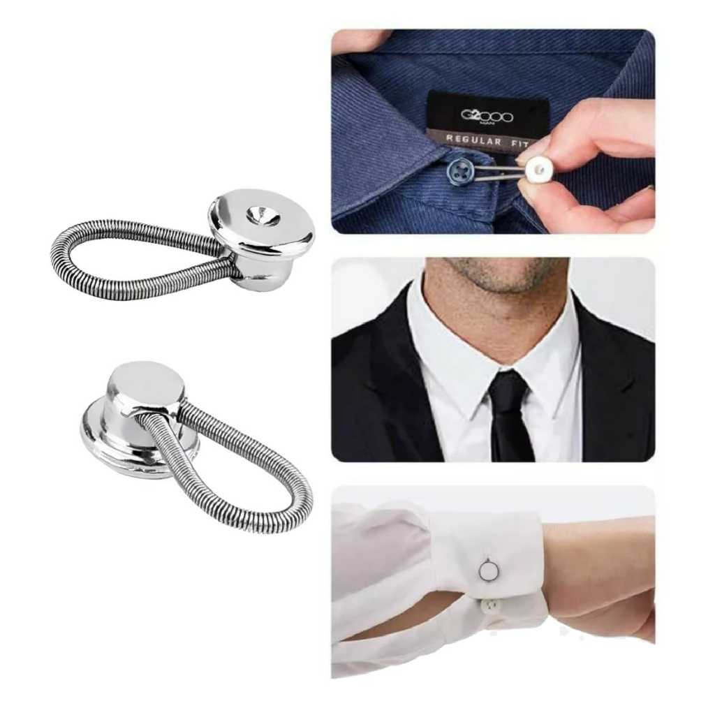2 Botões Alargador Extensor Colarinho Camisa Em Aço Inoxidável