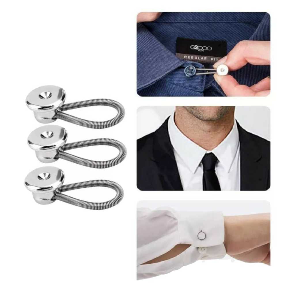 3 Botões Alargador Extensor Colarinho Camisa Em Aço Inoxidável