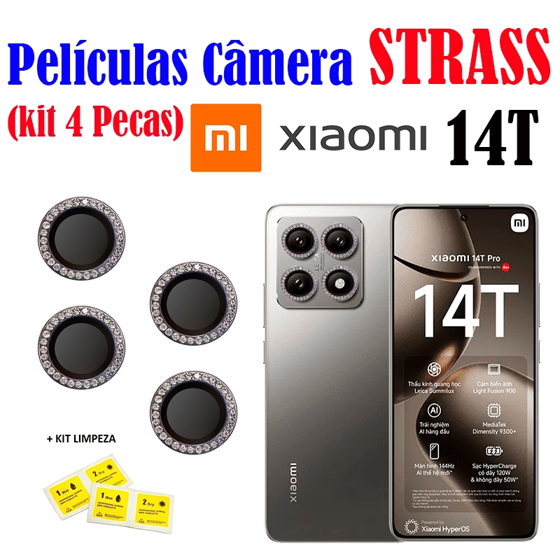 Kit (4 Pecas) Película Câmera Strass P/XIAOMI 14T Protetor Da Lente Colorido em Oferta na Shopee