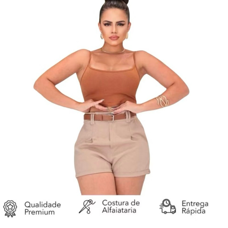 Short femenino Alfaiataria Social Com Cinto Cintura Alta promoção